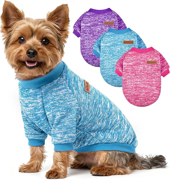 3 Pack Dog Sweaters for Small Dogs Girl Boy Winter Fleece Clothes Warm Soft Dog Sweatshirt Outfit for Dogs Cats Pet Apparel