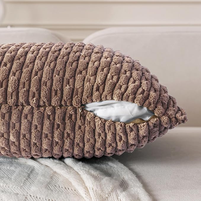 Set of 4 Light Brown Decorative Throw Pillow Covers 18x18 Inch Corduroy Pillow Covers for Bed Couch Sofa Living Room Soft Square Cushion Cases