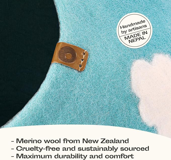 Cat Cave - Merino Wool Bed for Indoor Cats (Cloud Nap Blue, Medium) | Cat Bed Enclosure, Premium Felt, Handmade, Super Soft, Lightweight, Breathable, Adjustable Shape