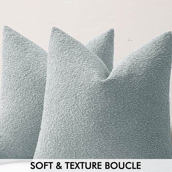 MIULEE Textured Boucle Lumbar Pillow Cover for Bed 12x20 Light Blue | Pack of 1 Textured Neutral Couch Throw Pillow Cover, Accent Solid Pillowcase, Sofa Living Room Home Decor