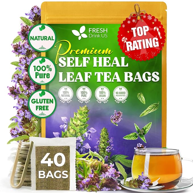 FreshDrinkUS, Premium Self Heal Leaves Tea | 40 Tea Bags | Premium Dried Self Heal Herb for Herbal Tea – Naturally Caffeine-Free, Clean & Convenient Tea Bags. Sugar-Free. Vegan