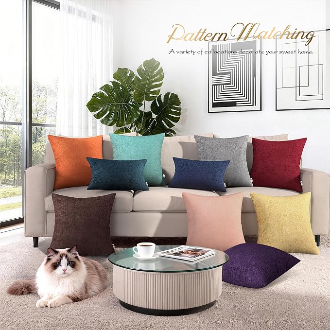 BRAWARM Throw Pillow Covers 16x16 Inches - Forest Green Chenille Pillow Covers Pack of 2, Solid Dyed Soft Chenille Pillow Cases for Couch Sofa Bed Home Decoration
