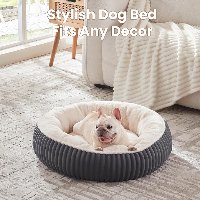 30 inches Calming Donut Dog Bed for Medium Dogs,Charcoal | Round Pet Bed with Removable&Washable Cover,Milk Plush Faux Fur, Fits Pets up to 30 lbs