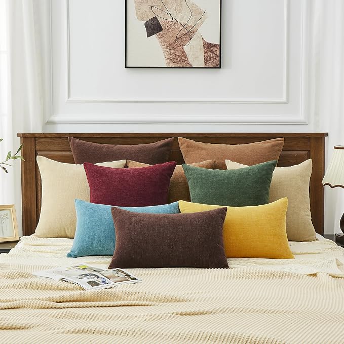 GAWAMAY Decorative Square Throw Pillow Covers 18x18 Inch Set of 4, Super Soft Chenille Pillows Cover Fall Pillowcase for Living Room Bedroom Sofa Couch Cushion Cover Khaki 45x45cm (No Insert)