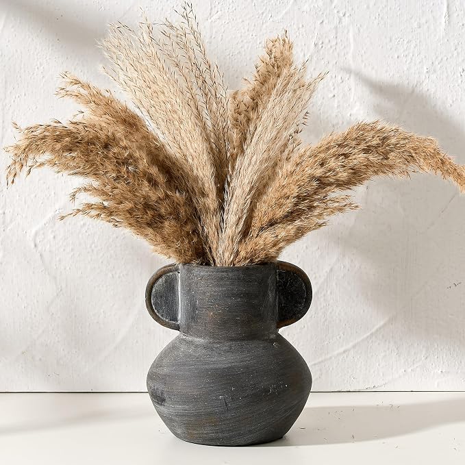 Emotionally Grounded Vase, Vaseking Ceramic Rustic Vase with 2 Handles, 6.1 inch Minimalist Decorative Farmhouse Vases for Home Decor, Living Room, Enterway, Table Decoration, Black Bronze