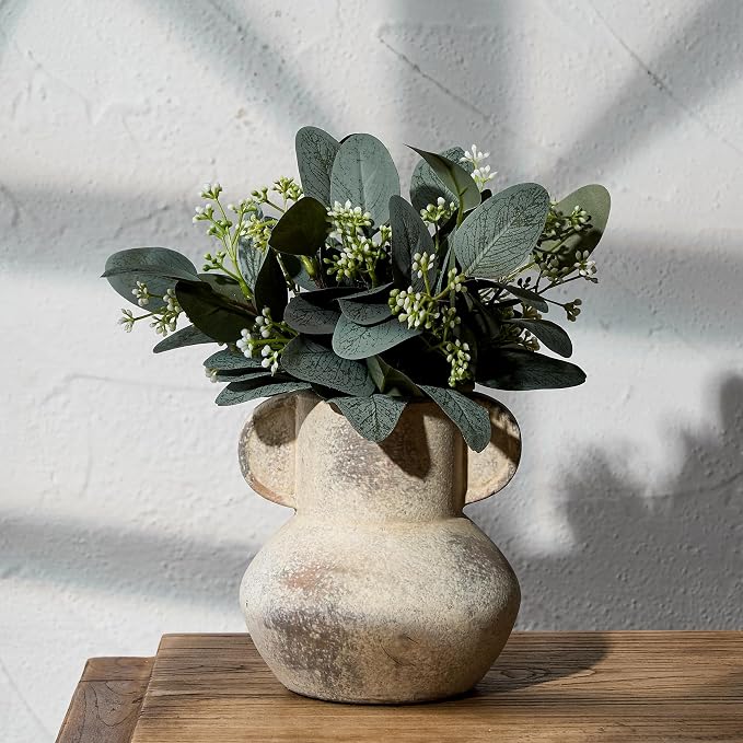 Emotionally Grounded Vase, Vaseking Ceramic Rustic Vase with 2 Handles, 6.1 inch Minimalist Decorative Farmhouse Vases for Home Decor, Living Room, Enterway, Table Decoration, Fired Terra Clay