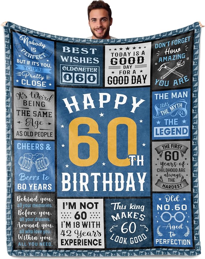 60th Birthday Gifts for Men Women, 60th Birthday Decorations for Men | Funny 1965 60 year old Birthdays Gift for Man ideas Blanket 50"X60"