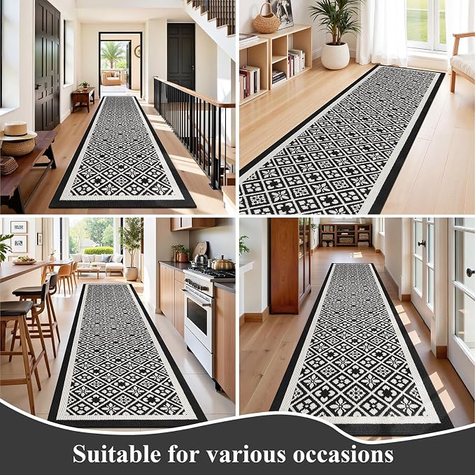 Ileading Runner Rugs for Hallways 3x14ft Heavy-Duty Durable Entryway Floor Mat with Non Slip Rubber Backing for Busy Traffic Extended Indoor Doormat Machine Washable Kitchen Throw Rug(Black)