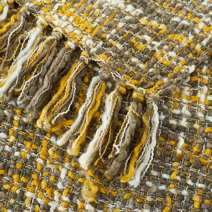 Multi-Color Cable Woven Throw Blanket for Couch - 60"X80" | Multicolored Boho Style,Super Soft Warm Cozy Chunky Blankets with Decorative Tassels for Bed and Sofa,Gold