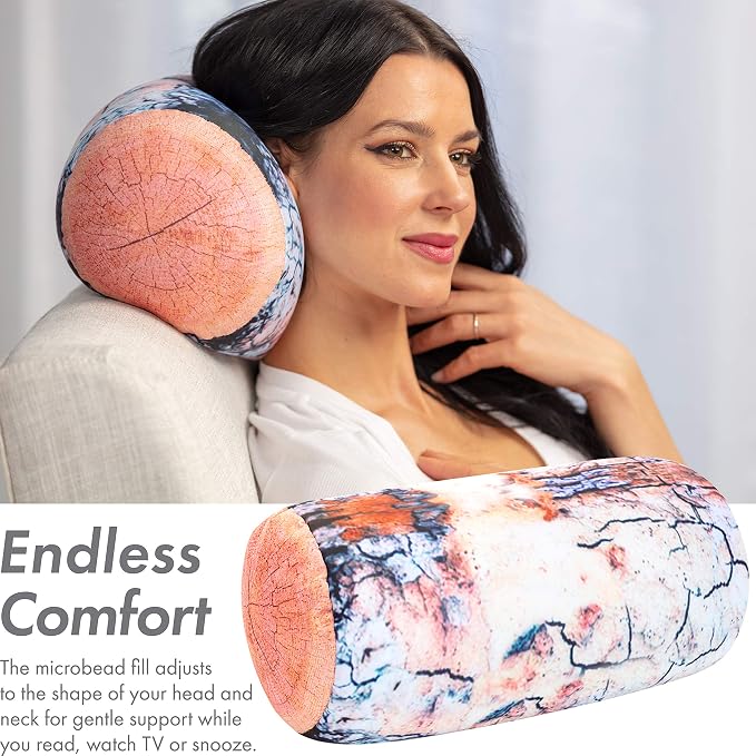 Microbead Log Roll Pillow - Bolster Tube Pillow Cushion Perfect Therapy Pillow - Airy Squishy Soft Bead Bag Bed Room Decoration, Neck Pillow Back Head Body Support, 15% - 14" X 8", Platanus Log