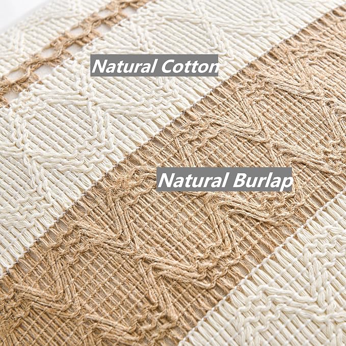 Fancy Homi Set of 2 Boho Neutral Decorative Throw Pillow Cover 18x18 Inch for Couch Bed Sofa, Aesthetic Modern Organic Farmhouse Home Decor, Soft Cotton Cute Accent Macrame Woven Tan Cushion Case