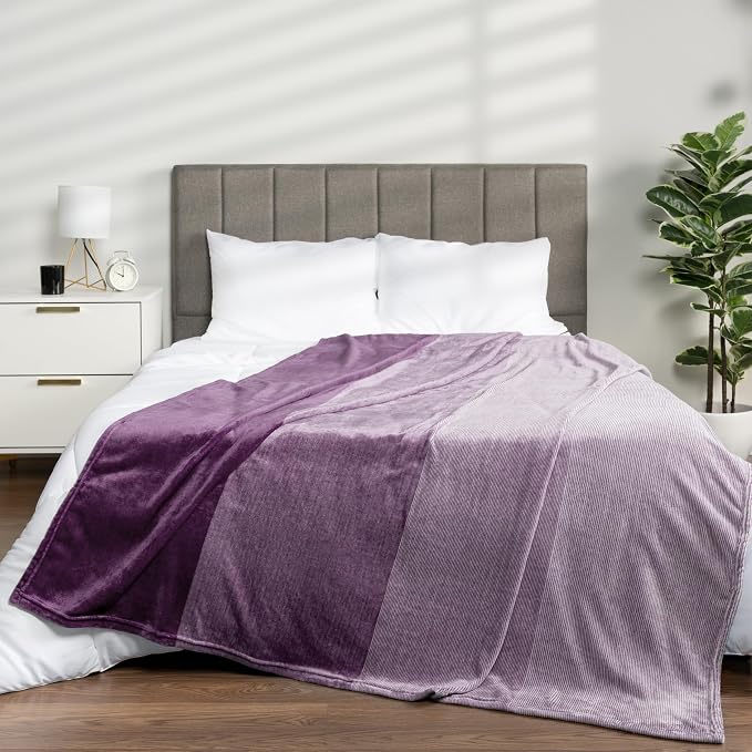PAVILIA Purple Ombre Fleece Throw Blanket for Couch Sofa Bed, 50x60 | Gradient, Soft Plush Flannel Fleece, Lightweight Accent Blanket, Warm All Season, Machine Washable, Cozy Decor Gift