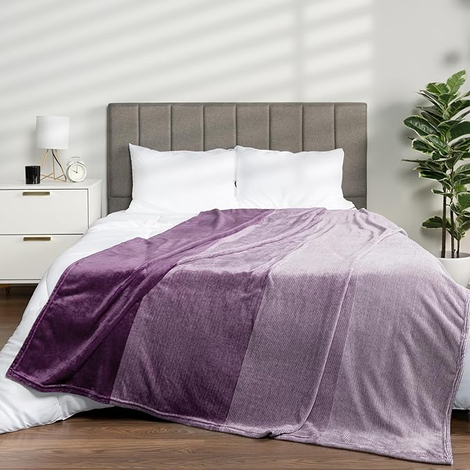 PAVILIA Purple Ombre Fleece Throw Blanket for Couch Sofa Bed, 50x60 | Gradient, Soft Plush Flannel Fleece, Lightweight Accent Blanket, Warm All Season, Machine Washable, Cozy Decor Gift