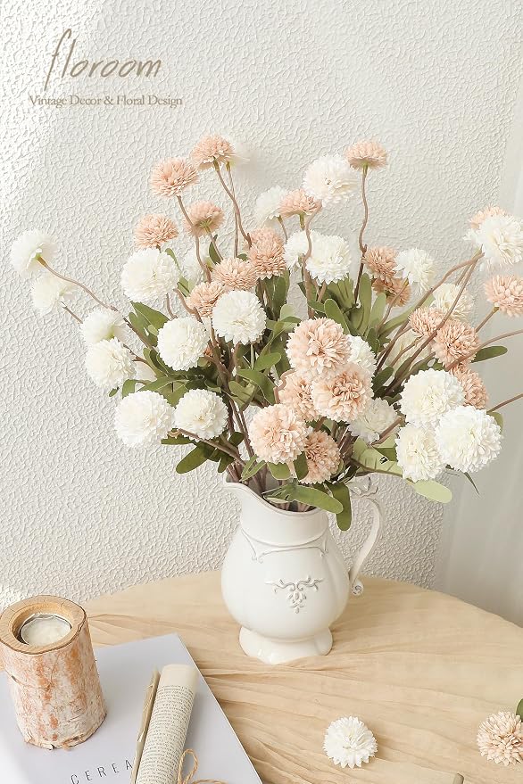 9pcs Beige Ivory Mix Faux Silk Mums Artificial Flowers, Bulk Fake Small Mini Chrysanthemums with Stems for DIY Wedding Centerpieces Floral Arrangements Vase Fillers Home Decorations