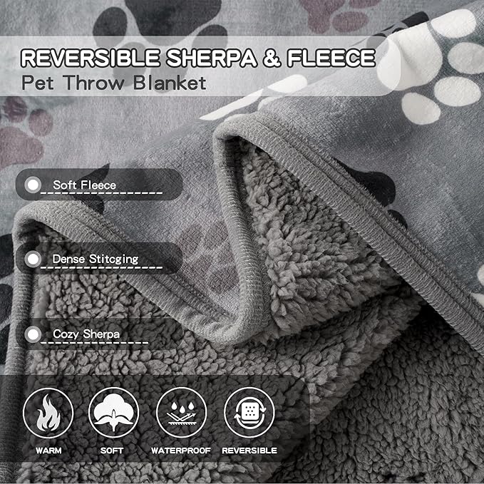 Waterproof Dog Blankets for Large Dogs 50"x60" Dark Grey | Soft Fluffy Pet Blanket for Couch Sofa Car Crate, Bed Furniture Protector, Reversible Sherpa Fleece Dog Blanket Washable