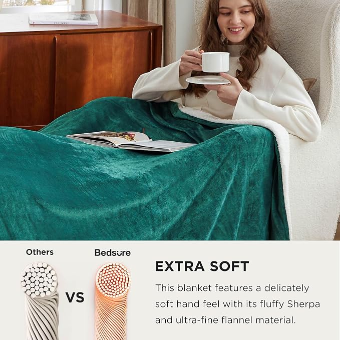 Bedsure GentleSoft Sherpa Fleece Cal King Blankets for Bed, Non-Heated, Thick and Warm Oversized Throw for Women and Men, Soft Fuzzy Plush Large Blanket for Winter, Forest Green, 112x98 Inches