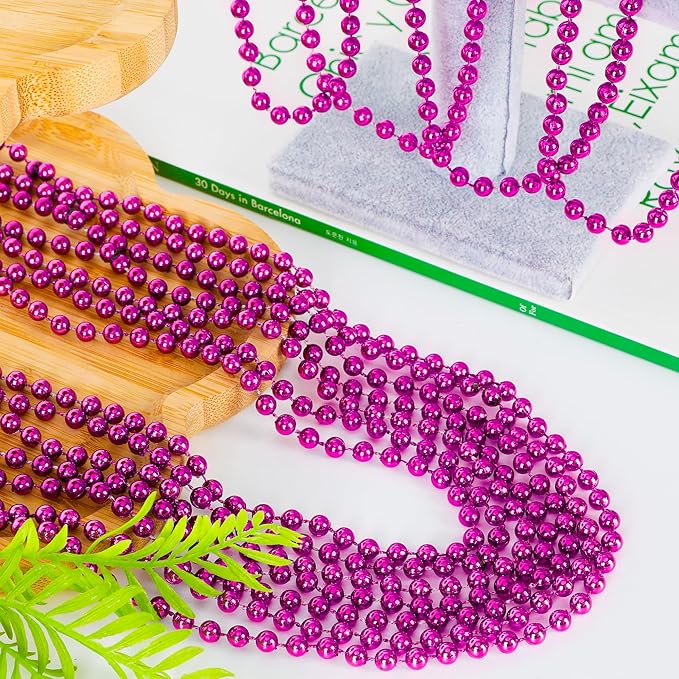 30PCS Mardi Gras Beads, Breast Cancer Awareness Accessories Necklace Party Favors, 33" Mardi Gras Valentines Necklace Stuff, Festival Parade Throw Accessories for Wedding Birthday Gender Reveal