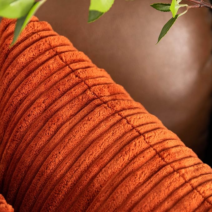 UGASA Fall Soft Lumbar Pillow Cover Stripe Velvet Decorative Oblong Pillow Cover Solid Rectangular Lumbar Cushion Case for Home Couch Sofa Living Room 1 Piece, 12x20 Inch (30x50cm), Burnt Brick