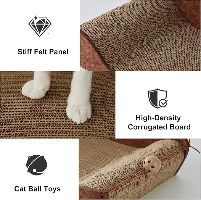 ZOMISIA 2 Pack 26'' Cardboard Cat Scratcher Bed - Large Scratcher Couch for Indoor Cats, Orthopedic Scratching Board, Lounger Scratching Couch with Bells