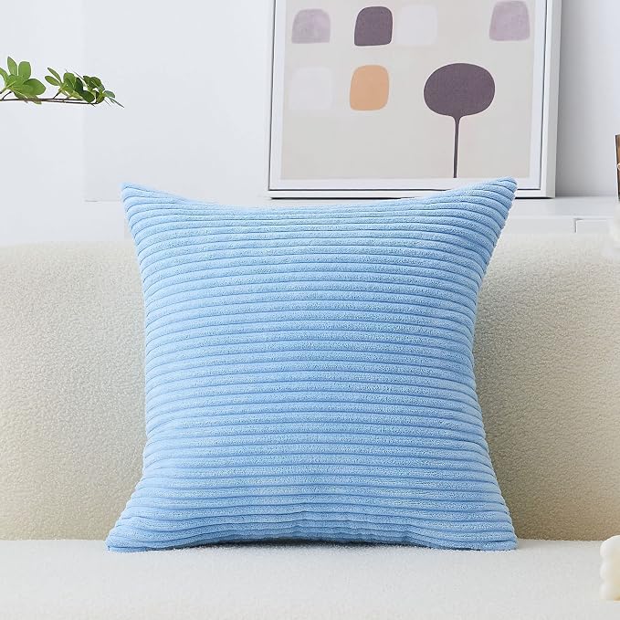Home Brilliant Summer Decor Solid Supersoft Corduroy Pillow Cover 18x18 Decorative Velvet Throw Pillow Cover with Zipper for Bedroom Living Room, Sofa, Couch Bench, Light Blue, 18"x18" (45cm)