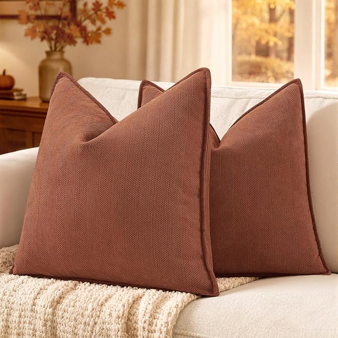 MIULEE Pack of 2 Fall Burnt Orange Euro Shams Chenille Pillow Covers 24x24 | Decorative Soft Couch Throw Pillows,Farmhouse Cushion Covers,Elegant Design for Sofa,Bed,Living Room,Summer Decor