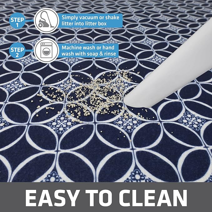 Drymate Cat Litter Box Mat, Litter Trapping Mat, Indigo, 29x36 XL | Waterproof, Urine-Proof, Absorbent, Machine Washable, Soft on Paws, Contains Mess, Protects Floors, Kitten Supplies, USA Made