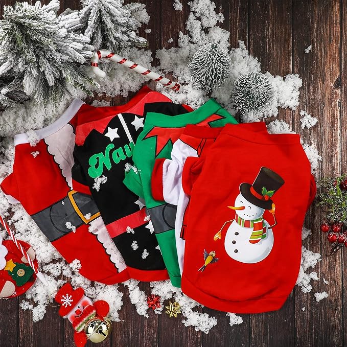 5 Pack Christmas Dog Shirts Christmas Santa Pet Clothes, M Fits 5-8 Lbs | Soft Fabric Xmas Snowman Costume, Winter Puppy Outfit for Dogs Cats Pet, Festive Holiday Party Apparel, Cozy Christmas Shirts