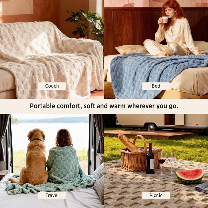 Bedsure Checkered Soft Cozy Fleece Full Blanket for Bed, Black, 84"×90" | Couch/Sofa/Bed, Lightweight, Soft Cozy Cute, All Season, Gifts for Men, Home Decor