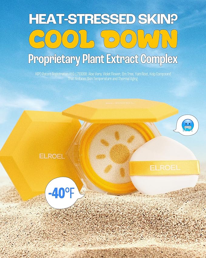 Pang Pang Big Sun Cushion Plus Refill - Korean Hypoallergenic & Cooling Face Sunscreen with Puff Sponge - Broad Spectrum SPF50+ PA++++ (0.88 oz)