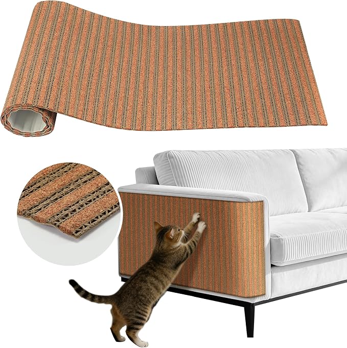 Natural Cork Cat Scratcher Mat, Self-Stick & Trimmable Furniture Protector for Couch, Door, Wall & Bed Corner, Claw-Friendly for Indoor Cats (Cherry Red, 39.4 x 11.8 Inch) (Cherry red, Self Stick)