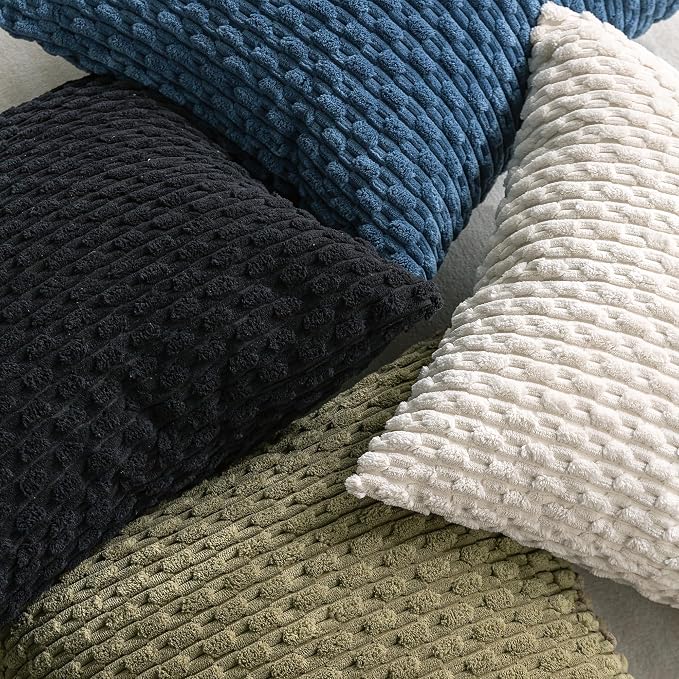 Set of 4 Blue Decorative Throw Pillow Covers 24x24 Inch Corduroy Pillow Covers for Bed Couch Sofa Living Room Soft Square Cushion Cases