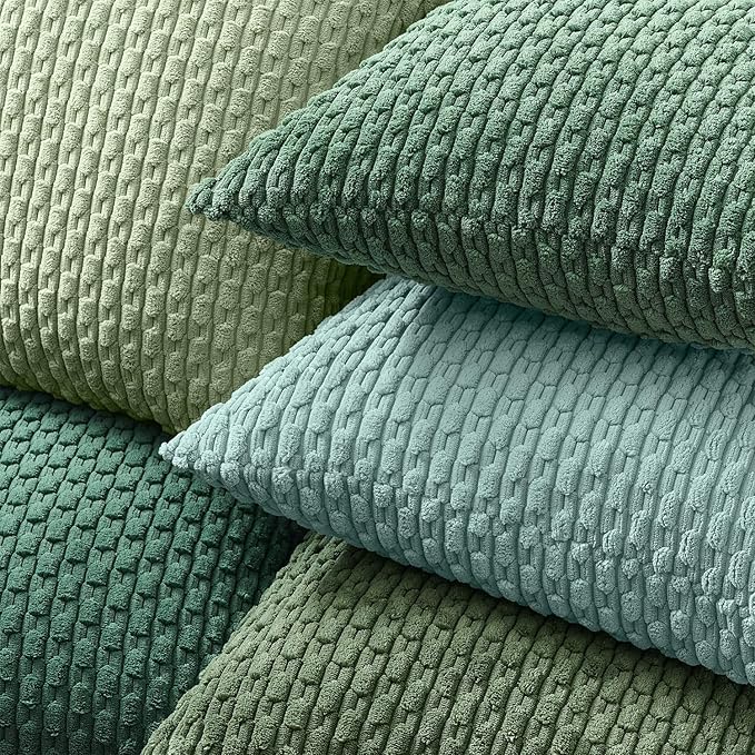 Kevin Textile Soft Corduroy 16"x24" Lumbar Pillow Cover 1 Pack, Moss Green | Boho Stripe Plush Corduroy Decorative Oblong Cushion Cover Modern Farmhouse Home Decor for Sofa Couch Bed Chair