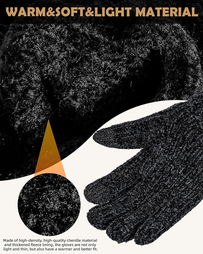 UCQKLI Winter Gloves for Women Chenille, Womens Gloves Cold Weather Fleece Lined, Stocking Stuffers for Women Christmas Gifts