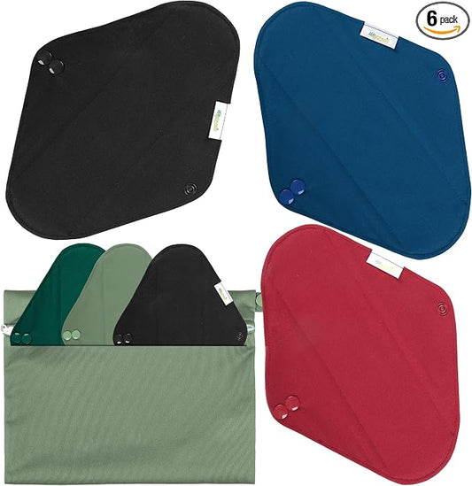Wegreeco Cloth Menstrual Pads - Soft Washable Pads for Women - Reusable Panty Liners for Women - 6 Pack with 1 Cloth Mini Wet Bag (Medium, Retro-Style)