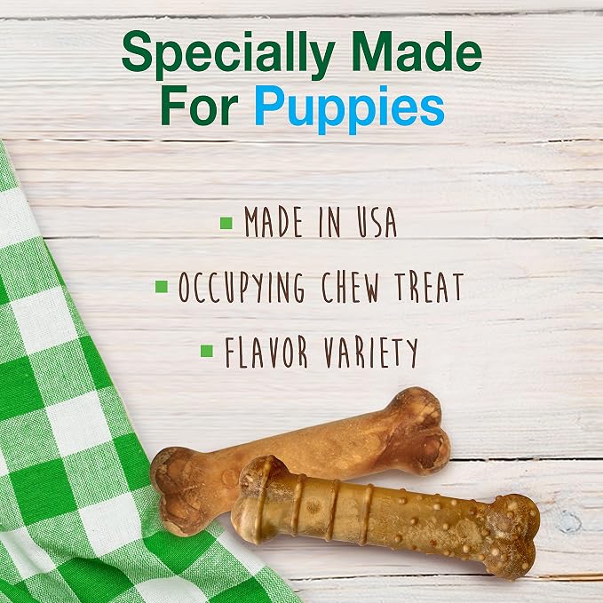Nylabone Healthy Edibles Puppy Dog Treats Variety Pack, 3 Count | Roast beef, turkey & apple, bacon flavor, natural puppy treats, made in USA, highly digestible, for x-small dogs up to 15 lbs