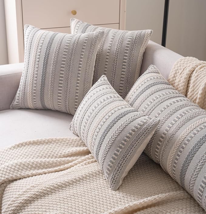Cethom Boho Lumbar Pillow Covers 14x36 Long, Farmhouse Decorative Couch Pillow Cases, Grey Accent Pillows of Bed, Sofa Bedroom Living Room Home Decor Cushion Cover, Pack of 1