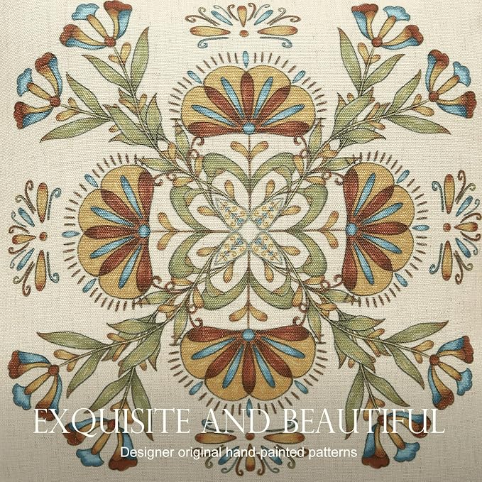patdrea Designer Vintage Linen Throw Pillow Cover,18"x18"-Wensel B | RusticDecorative Pillow Case with Zipper,Floral Pattern,Cushion Coverfor Couch Living Room Bedroom Sofa