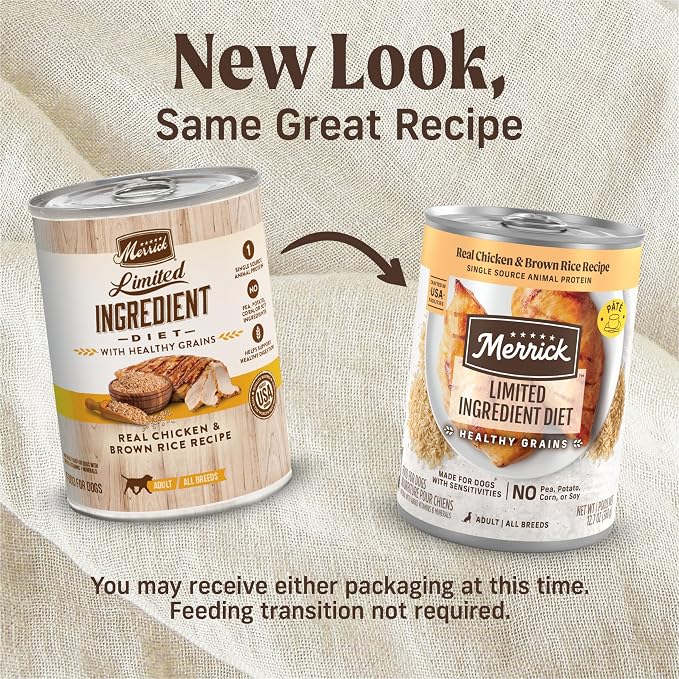 Merrick Limited Ingredient Diet Healthy Grains Canned Wet Dog Food Chicken & Brown Rice Recipe for Adult Dogs, 12.7 oz Can