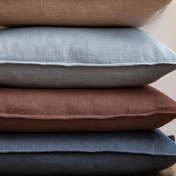 Foindtower Pack of 2, Decorative Linen Solid Throw Pillow Covers Soft Accent Euro Cushion Case Boho Farmhouse Pillowcase for Chair Couch Sofa Bedroom Living Room Home Decor 20 x 20 Inch Rust Red