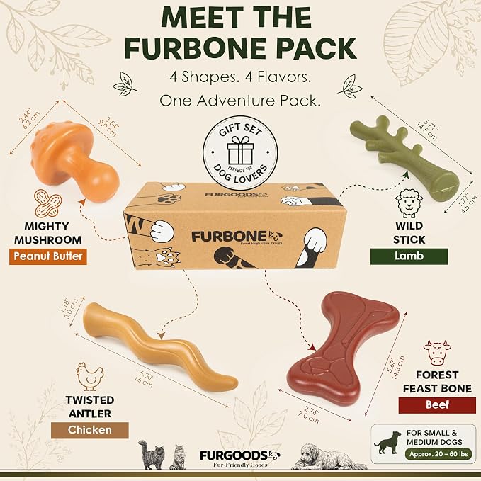 FURBONE Flavored Nylon Dog Chew Toys 4 Pack, Bones for Small & Medium Dogs