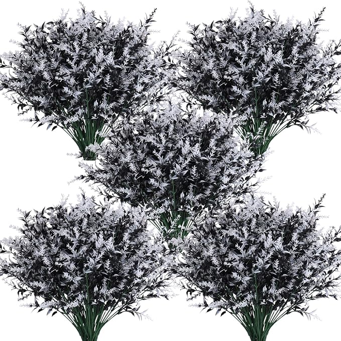 RECUTMS 36Pcs Black Fall Decor Artificial Plant Outdoor Fake Spring Flower | Artificial Greenery for Halloween Flower Arrangements Indoor Outside Hanging Plants Garden Porch Window Home Farmhouse Décor