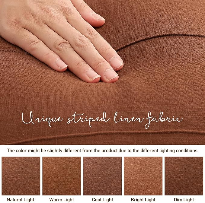 Decorative Linen Throw Pillow Covers 26x26 Set of 2 Solid Handcrafted Striped Cushion Covers for Bed Soft Modern Farmhouse Neutral Pillowcase for Couch Bedroom Living Room Home Decor(Rust)