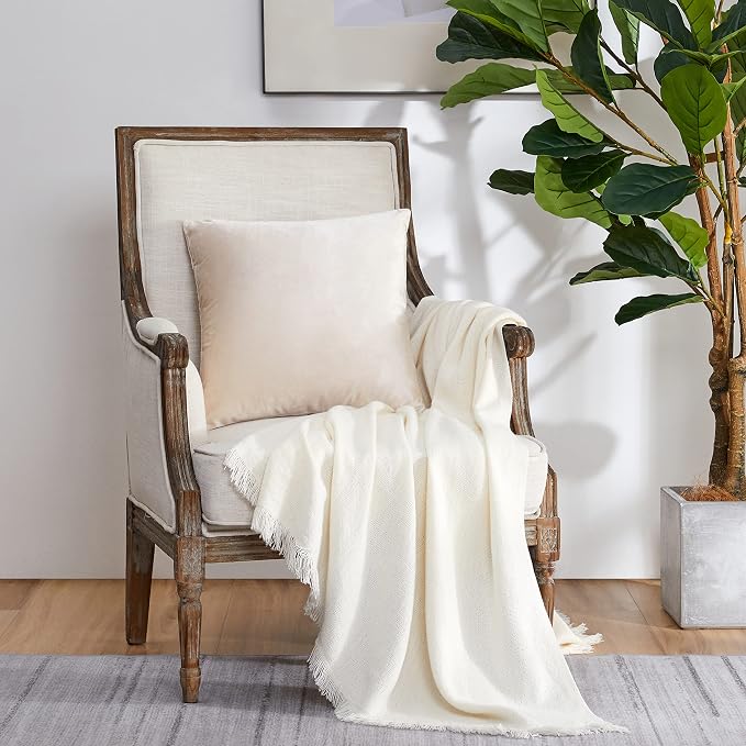 GIGIZAZA Velvet Pillow Covers 22x22 Decorative Pillows Pack of 2 Ivory | Beige Throw Pillows for Couch Sofa,280gsm Soft Textured Fabric,Modern Square Pillowcases,Luxury Cushion Covers