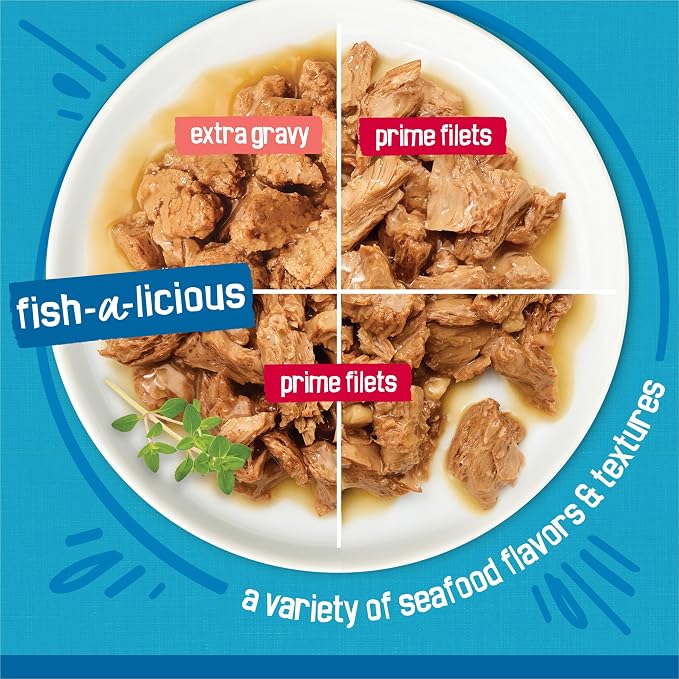 Purina Friskies Wet Cat Food Variety Pack Fish-A-Licious Extra Gravy, Prime Filets and Tasty Treasures - (Pack of 32) 5.5 oz. Cans