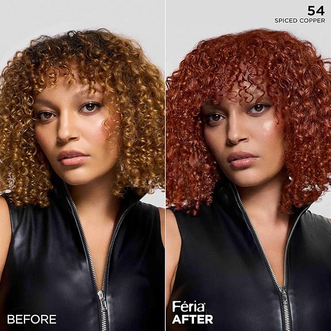 L'Oreal Paris Feria Multi-Faceted Shimmering Permanent Hair Color, High Intensity Hair Dye for 3X Highlights, 54 Spiced Copper, 1 Kit