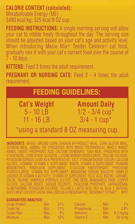 Meow Mix Tender Centers Dry Cat Food with Basted Bites, Chicken & Tuna Flavors, 3 Pound Bag (Pack of 8)