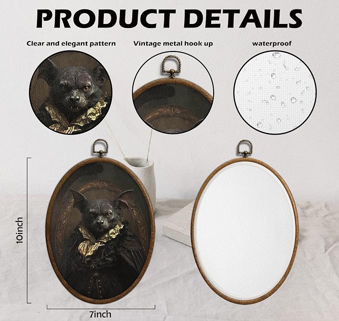 Vintage Oval Bats Wall Decor, Goth Bat Cottagecore Decor, Waterproof Gothic Vampire Decors for Western Farmhouse Bedroom Living Room, Home Goth Decoration Products, 20