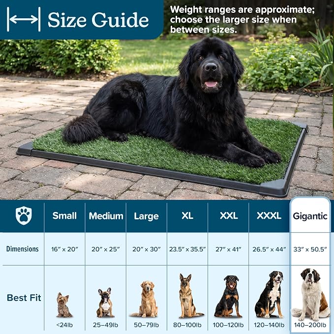 PETMAKER Reusable 3-Layer Extra-Large Dog Grass Pad with Tray, 52.5” x 35” | Dog Litter Box for Indoor and Outdoor Use, Easy to Clean Washable Pet Turf Artificial Grass Pad for Puppy Potty Training