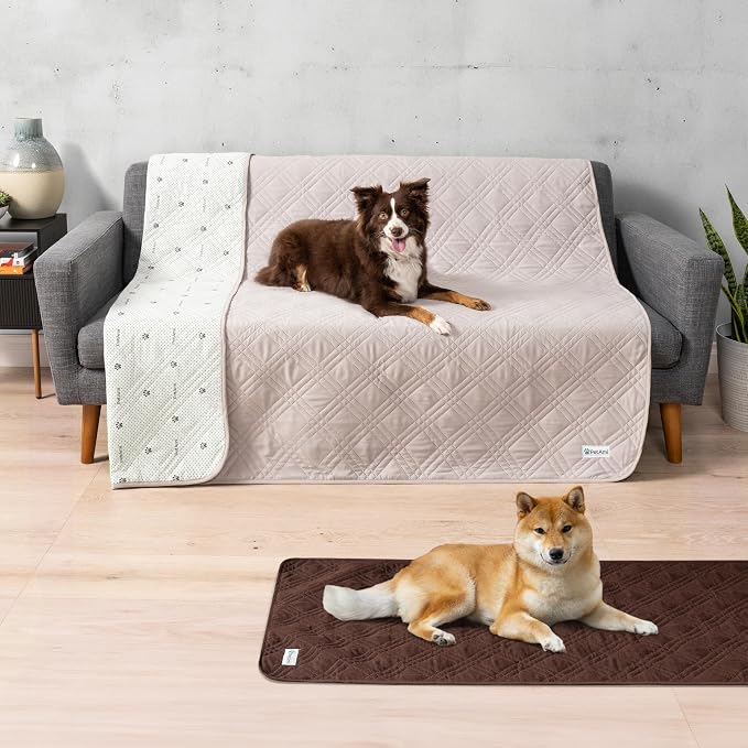 PetAmi Waterproof Couch Cover for Dog Nonslip Bed Sofa Blanket, 68x82 Beige | Leakproof Furniture Protector for Pet Cat, Machine Washable Pee Proof Mat for Chair Car Seat, Durable & Anti Slip Backing