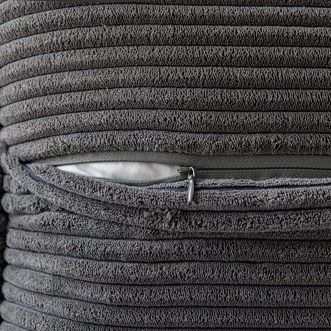 MIULEE Decorative Throw Pillow Covers for Couch 20x20 Inch Dark Grey 2 Pack | Boho Broadside Striped Patchwork Pillow Covers, Soft Corduroy Cushion Cases, For Sofa Bed Livingroom Home Decor